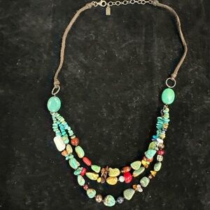 Peyote Bird 3 strand multi stone 925 silver & brown leather.